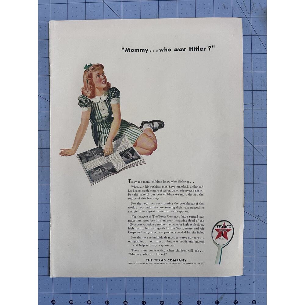 1943 Vintage Print Ad Texaco Research Who Was Hitler WW2
